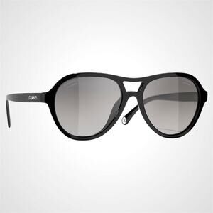 New CHANEL Sunglasses Black Polarized Lens Pilot Aviator 55mm